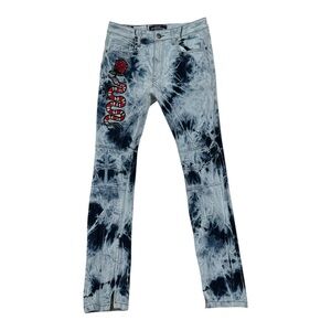 Damati Black Jean Snake Rose Embroidery - Men’s 30x32
